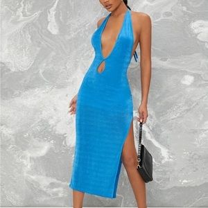 Blue halter top midi dress